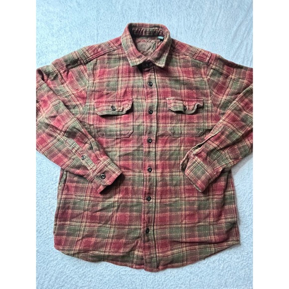 ORVIS Men's M Plaid Flannel Long Sleeve Button Up Shirt shacket pocket Red green - Picture 2 of 8